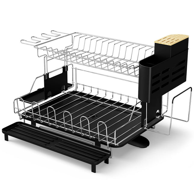 2-Tier Dish Rack Removable Dish Drainer Black 58 x 42 x 37 cm
