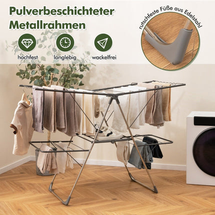 2-Tier Folding Clothes Drying Rack with Adjustable Wings