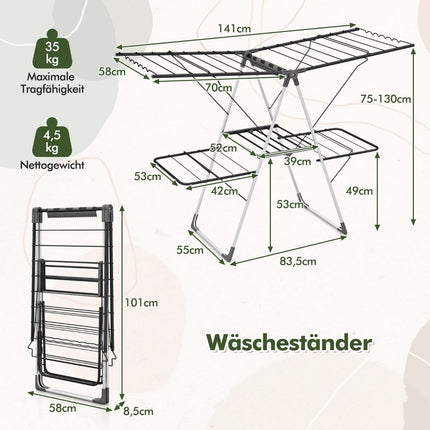 2-Tier Folding Clothes Drying Rack with Adjustable Wings