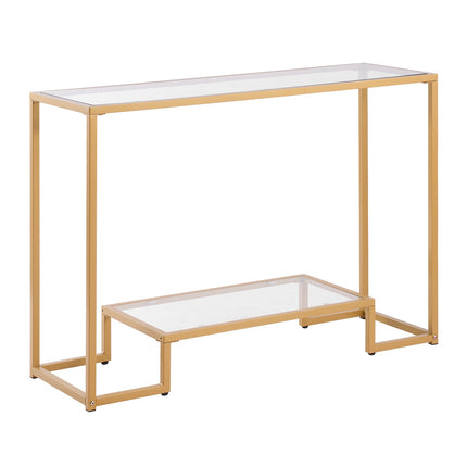 2-Tier Glass Console Table, Tempered Glass, Gold