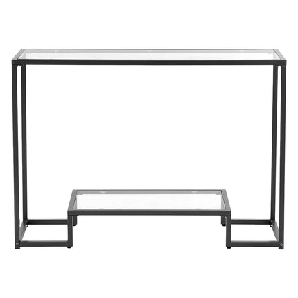 2-Tier Glass Console Table, Tempered Glass, Iron Legs, Black