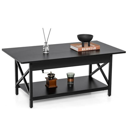 2-Tier Industrial Coffee Table with Storage Shelf, Black