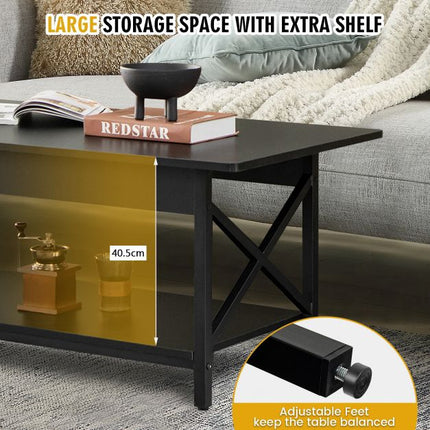 2-Tier Industrial Coffee Table with Storage Shelf, Black