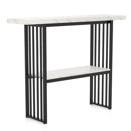 2-Tier Marble Console Table, Black & White, 120cm