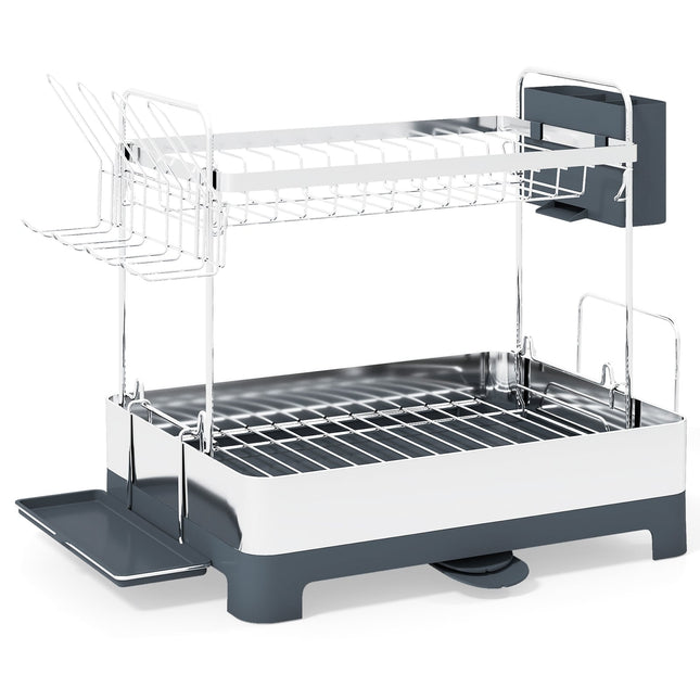 2-Tier Metal Dish Rack with Glass & Utensil Holders