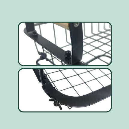 2-Tier Metal Fruit Basket with Wooden Handles