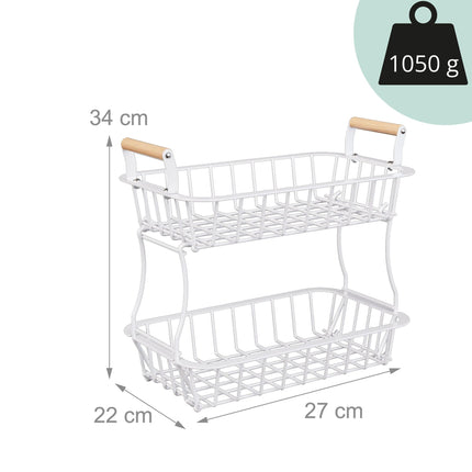 2-Tier Metal Fruit Basket with Wooden Handles