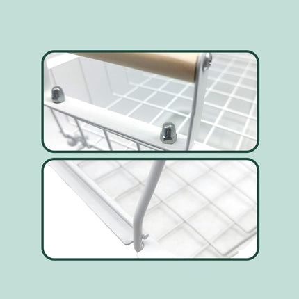 2-Tier Metal Fruit Basket with Wooden Handles