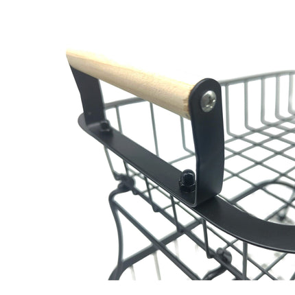 2-Tier Metal Fruit Basket with Wooden Handles