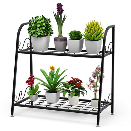 2-Tier Metal Plant Stand, Black, 63x30.5x61.5 cm