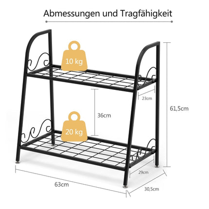 2-Tier Metal Plant Stand, Black, 63x30.5x61.5 cm