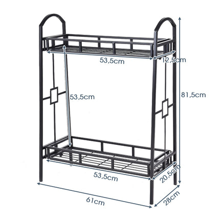 2-Tier Metal Plant Stand, Black Steel Indoor Outdoor