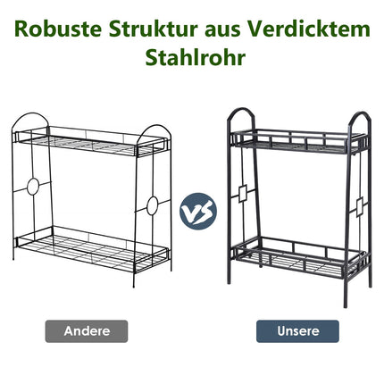 2-Tier Metal Plant Stand, Black Steel Indoor Outdoor