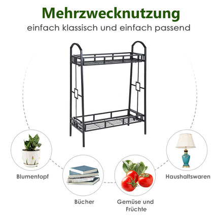 2-Tier Metal Plant Stand, Black Steel Indoor Outdoor