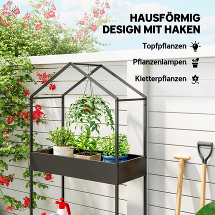 2-Tier Metal Plant Stand with Hook, 150 cm Tall, Black