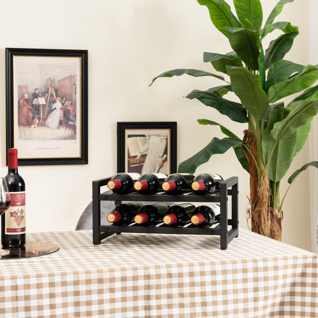 2 Tier Metal Wine Rack for 8 Bottles Bottle Rack with Adjustable Foot Pads