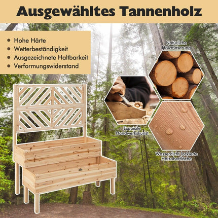 2-Tier Raised Garden Bed with Trellis, Natural Wood