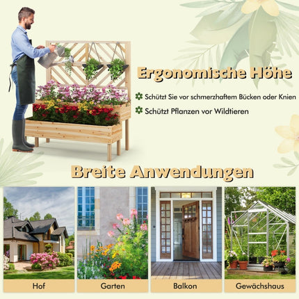 2-Tier Raised Garden Bed with Trellis, Natural Wood