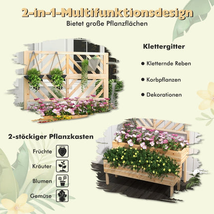 2-Tier Raised Garden Bed with Trellis, Natural Wood