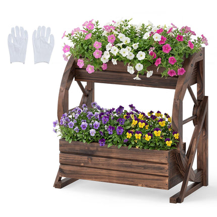 2-Tier Raised Wagon Planter, Fir Wood, Drainage Holes