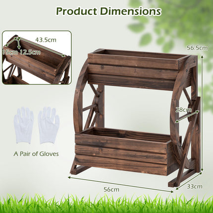 2-Tier Raised Wagon Planter, Fir Wood, Drainage Holes