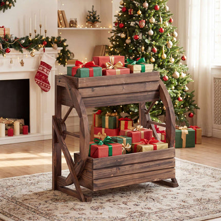 2-Tier Raised Wagon Planter, Fir Wood, Drainage Holes