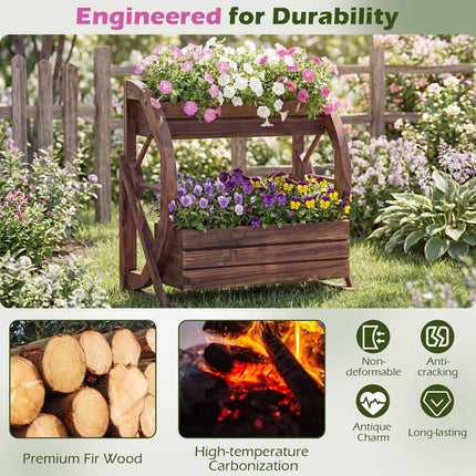 2-Tier Raised Wagon Planter, Fir Wood, Drainage Holes