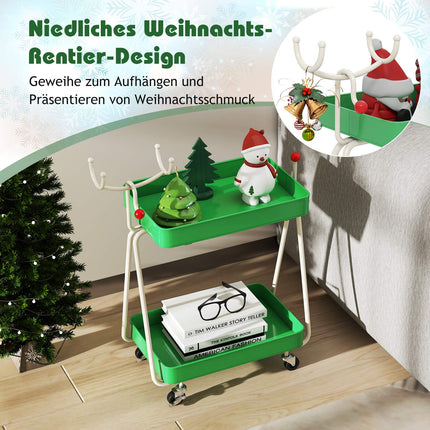 2-Tier Reindeer Kitchen Cart – Green, Metal, Festive Design