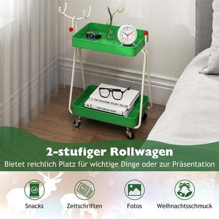 2-Tier Reindeer Kitchen Cart – Green, Metal, Festive Design