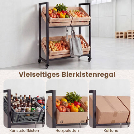 2-Tier Rolling Drink Crate Rack with Wheels, Black