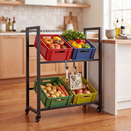 2-Tier Rolling Drink Crate Rack with Wheels, Black