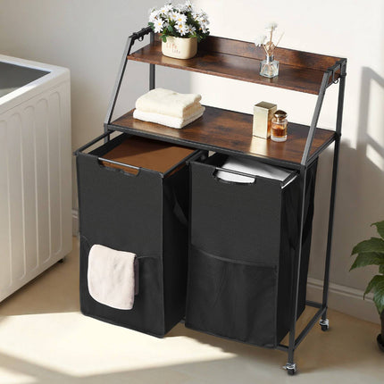 2-Tier Rolling Laundry Sorter, 2-Bag, Tabletop Shelf