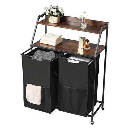 2-Tier Rolling Laundry Sorter, 2-Bag, Tabletop Shelf