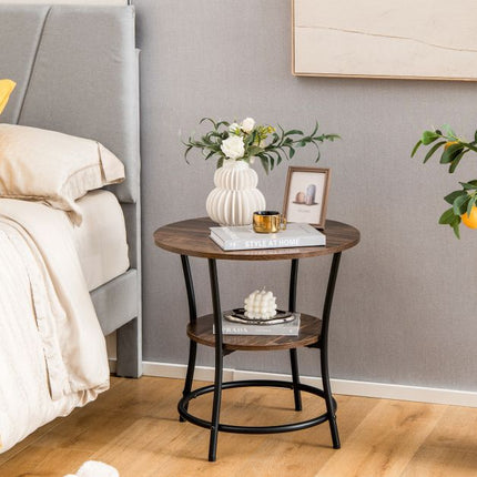 2-Tier Round End Table, Open Shelf, 55 cm