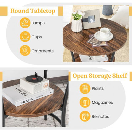 2-Tier Round End Table, Open Shelf, 55 cm