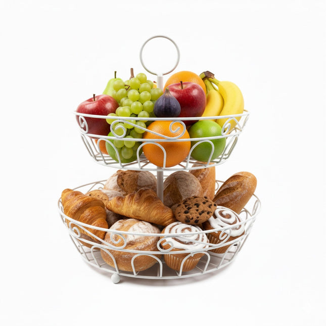 2-Tier Round Fruit Bowl Stand – Open Lattice Design