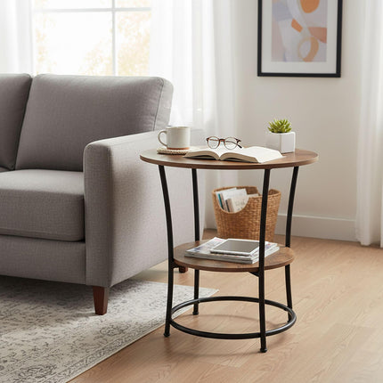 2-Tier Side Table, Wood-Effect Top, Metal Frame