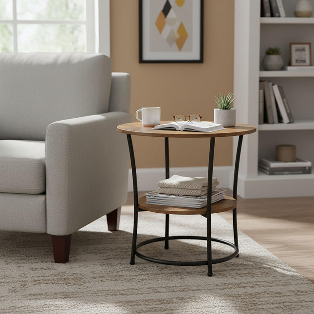 2-Tier Side Table, Wood-Effect Top, Metal Frame