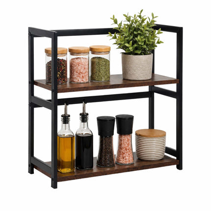 2-Tier Spice Rack Shelf, MDF and Iron, Brown/Black