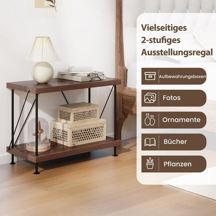 2 Tier Standing Shelf with Metal Frame Industrial Bookcase Storage Rack 60 x 29.5 x 45 cm