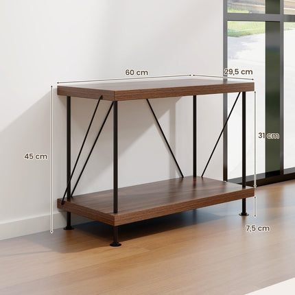 2 Tier Standing Shelf with Metal Frame Industrial Bookcase Storage Rack 60 x 29.5 x 45 cm