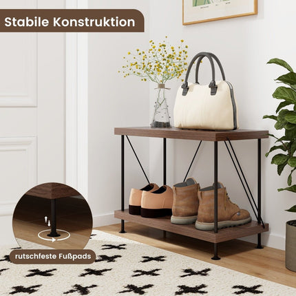 2 Tier Standing Shelf with Metal Frame Industrial Bookcase Storage Rack 60 x 29.5 x 45 cm