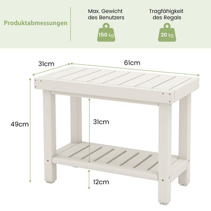2-Tier Waterproof Shower Bench with Storage, White