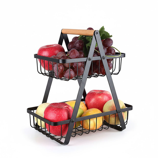 2-Tier Wire Fruit Bowl Stand – Square Design