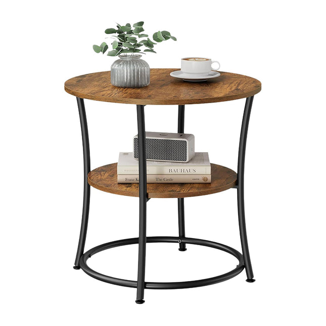 2-Tier Wood-Effect Side Table with Metal Frame