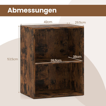 2-Tier Wooden Bookshelf, Adjustable Shelves, Rustic Brown