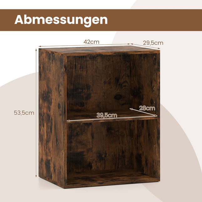 2-Tier Wooden Bookshelf, Adjustable Shelves, Rustic Brown