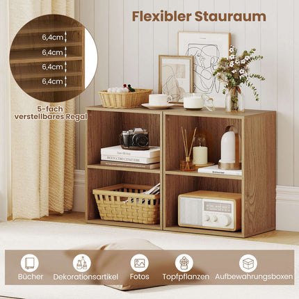 2-Tier Wooden Bookshelf with Adjustable Shelves, 42x29.5x53.5 cm