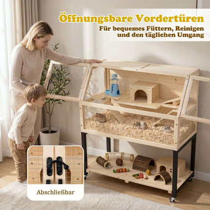2-Tier Wooden Hamster Cage with Acrylic Windows