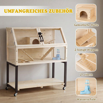 2-Tier Wooden Hamster Cage with Acrylic Windows